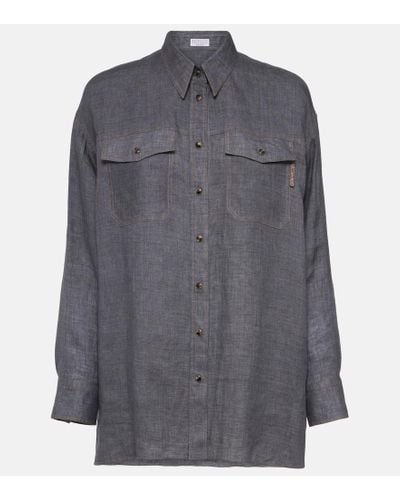 Brunello Cucinelli Oversize-Hemd aus Leinen - Grau