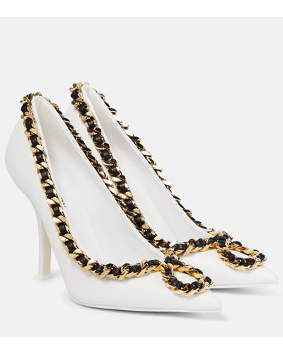 Burberry Chain-trimmed Leather Court Shoes - White