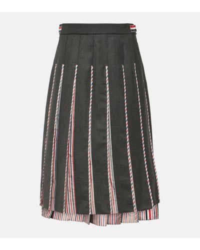 Thom Browne Rwb Stripe Pleated Wool Midi Skirt - Grey