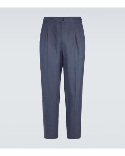 Brunello Cucinelli Pantalones rectos de lino - Azul