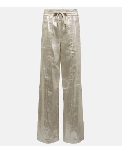 Brunello Cucinelli Linen-blend Lame Wide-leg Pants - Natural