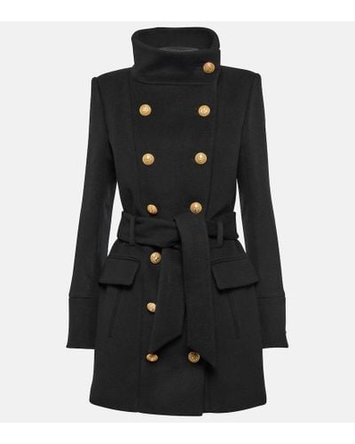 Balmain Belted Wool And Cashmere Coat - Black
