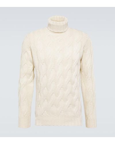 Thom Sweeney Cable-knit Cashmere Turtleneck Sweater - Natural