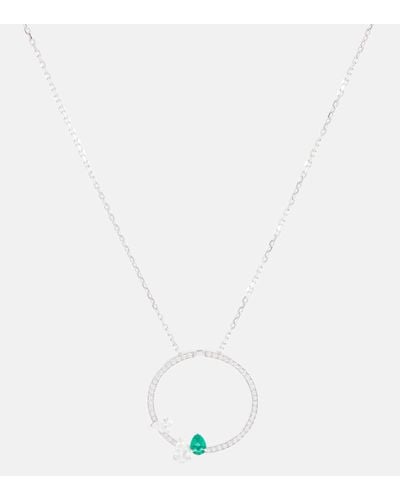 Repossi White Gold Emerald Necklace With Pave Diamonds