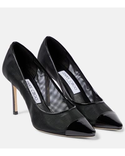 Jimmy Choo Romy 85 Patent Leather-trimmed Pumps - Black