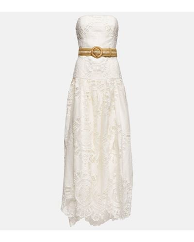 Zimmermann Vacay Belted Linen Lace Midi Dress - White