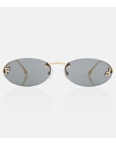 Fendi Verzierte ovale Sonnenbrille First - Grau