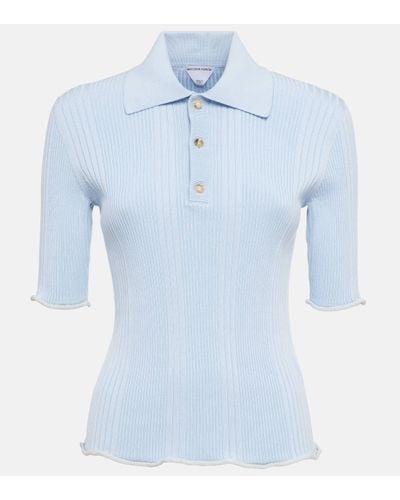 Bottega Veneta Ribbed-knit Cotton Polo Shirt - Blue
