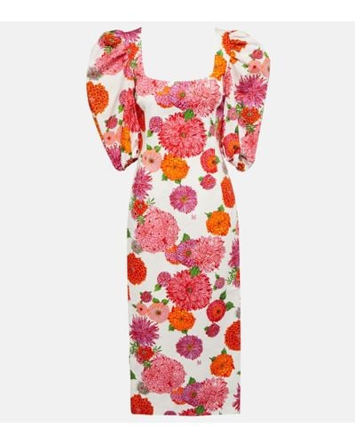 La DoubleJ Sizzler Open-back Floral-print Stretch Cotton-poplin Midi Dress - Pink