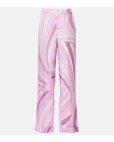 Emilio Pucci Iride Silk Twill Straight Trousers - Pink