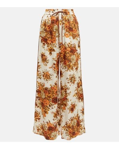 ALÉMAIS Pantalon ample Derby en soie a fleurs - Multicolore