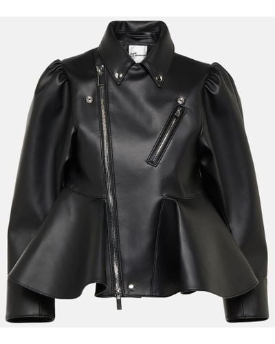 Noir Kei Ninomiya Peplum Faux Leather Biker Jacket - Black