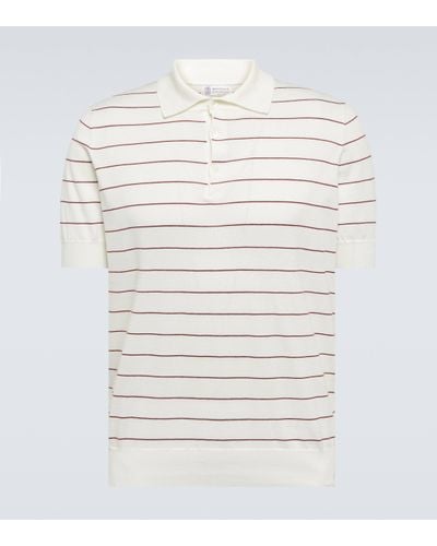 Brunello Cucinelli Polo raye en coton - Blanc