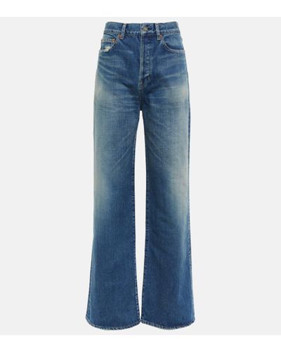 Saint Laurent Distressed High-rise Straight Jeans - Blue