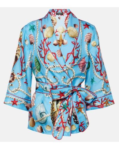 Dolce & Gabbana Capri Printed Silk Beach Cover-up - Blue