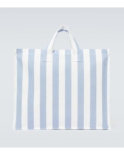 King & Tuckfield Large Striped Cotton Canvas Tote Bag - Blue