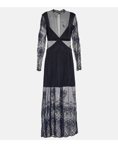 Rabanne Satin And Lace Cutout Maxi Dress - Blue