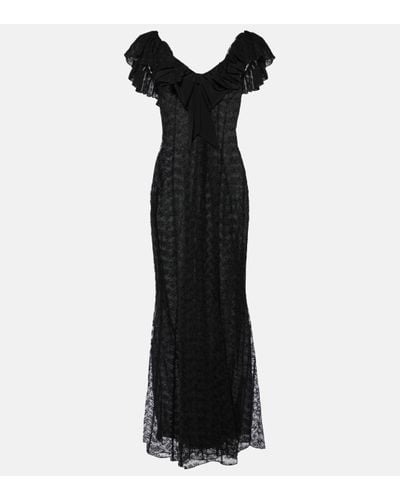 Alessandra Rich Bow-detail Lace Gown - Black