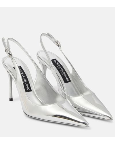 Dolce & Gabbana Lollo Mirrored Leather Slingback Court Shoes - White