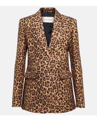 Valentino Leopard-print Crepe Couture Blazer - Brown