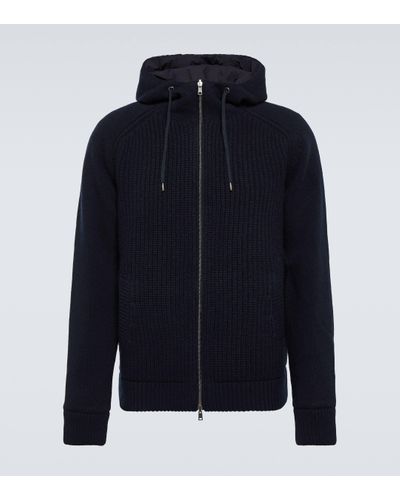 Herno Ribbed-knit Hooded Wool Jacket - Blue