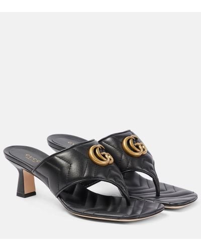 Gucci GG Marmont 55 Leather Thong Sandals - Gray