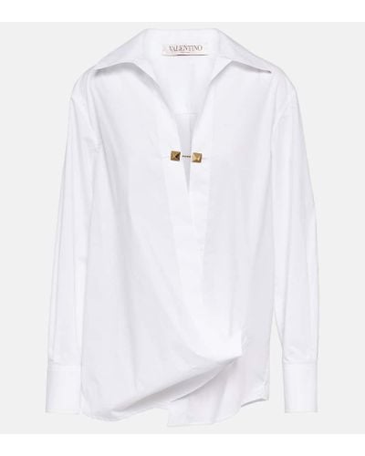 Valentino Camisa de algodon con detalle wrap - Blanco