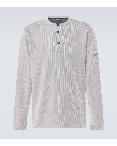 Giorgio Armani Striped Henley Shirt - White