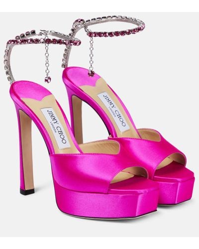 Jimmy Choo Saeda 125 Embellished Satin Platform Court Shoes - Pink