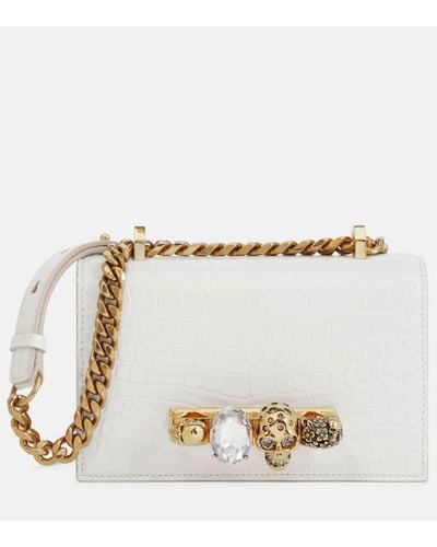 Alexander McQueen Jeweled Satchel Mini Leather Crossbody Bag - Natural