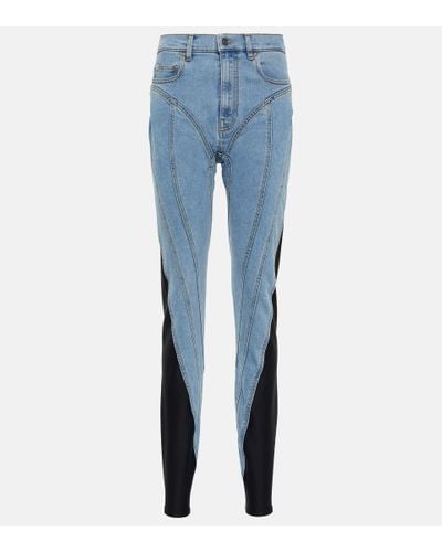 Mugler Spiral Paneled Skinny Jeans - Blue