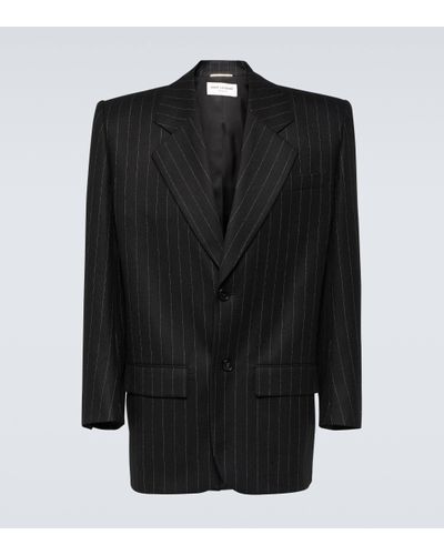 Saint Laurent Pinstripe Oversized Wool Blazer - Black