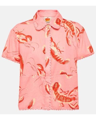 FARM Rio Lobsters Printed Linen-blend Shirt - Pink