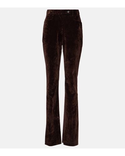 Ferragamo High-rise Cotton-blend Velvet Slim Trousers - Black