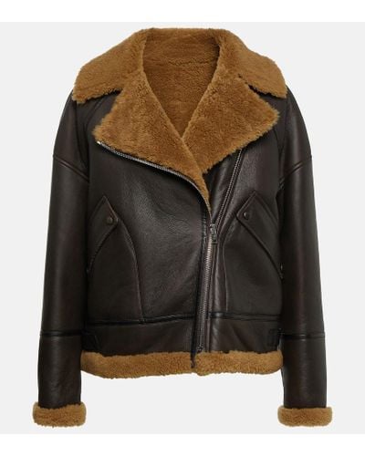 Yves Salomon Bikerjacke aus Leder mit Shearling - Schwarz