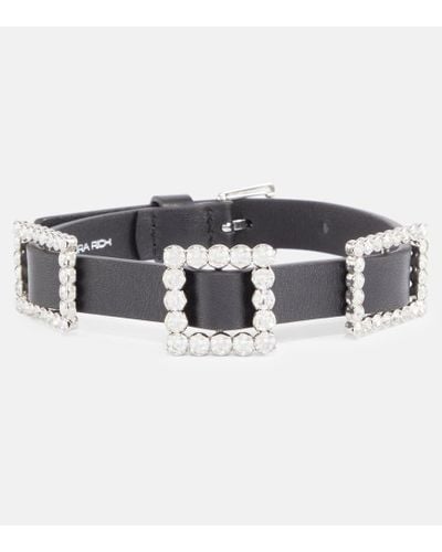 Alessandra Rich Embellished Leather Necklace - Black