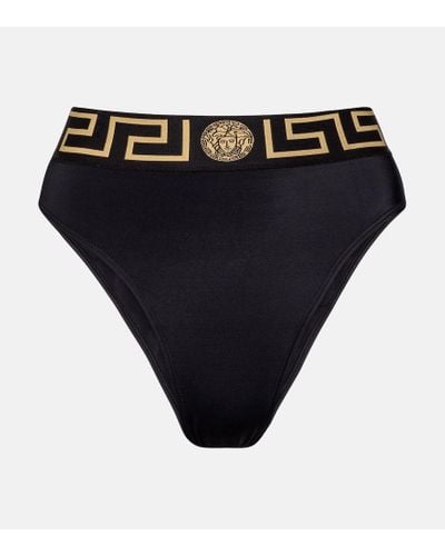 Versace Greca-trim High-waist Bikini Bottoms - Black