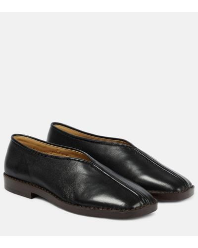 Lemaire Piped Leather Loafers - Black