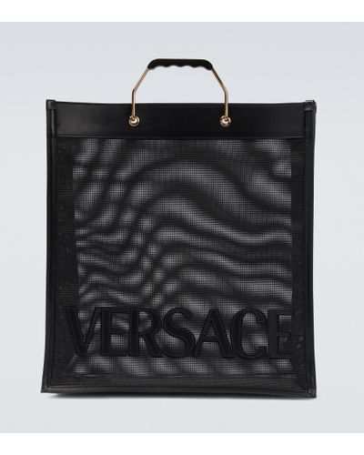 Versace Tote Shopper con ribetes de piel - Negro