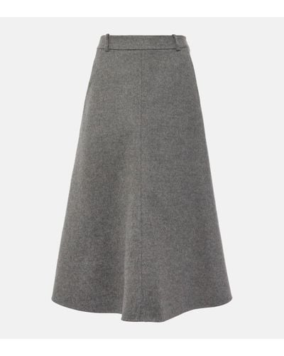 Brunello Cucinelli Mid-rise Wool Midi Skirt - Grey