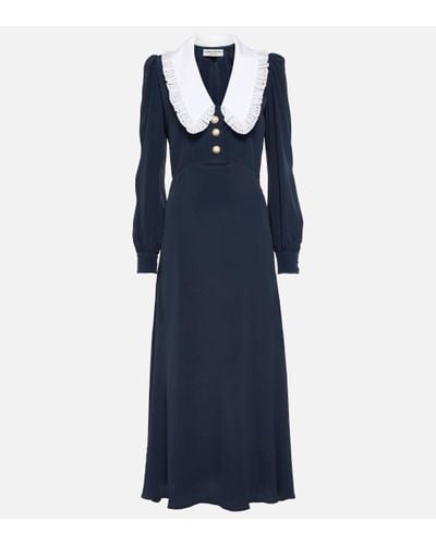 Alessandra Rich Alessandra reiches Midi -Kleid mit kontrastierendem Kragen - Bleu