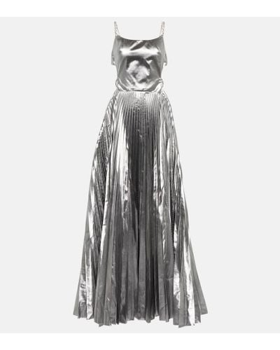 Christopher Kane Cutout Pleated Lame Gown - Gray