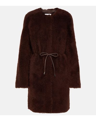 Yves Salomon Belted Shearling Coat - Brown