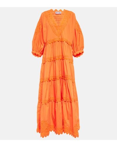 Juliet Dunn Embroidered Cotton Poplin Maxi Dress - Orange