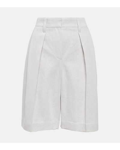 Brunello Cucinelli Pleated Cotton And Linen Bermuda Shorts - White