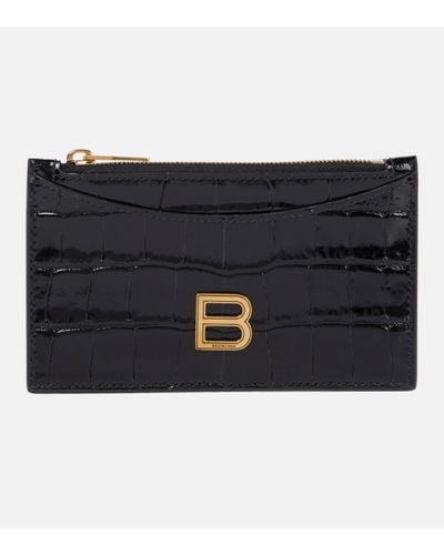 Balenciaga Hourglass Croc-effect Leather Card Holder - Black