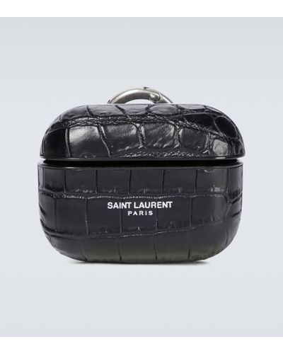 Saint Laurent Funda para AirPods de piel grabada - Negro