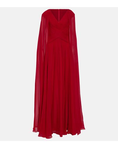 Elie Saab Cape-back Silk-blend Gown - Red