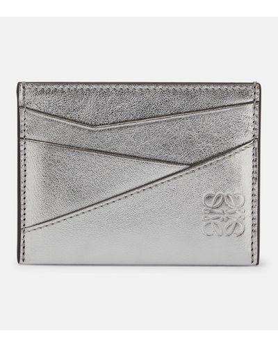 Loewe Puzzle Metallic Leather Card Holder - Grey