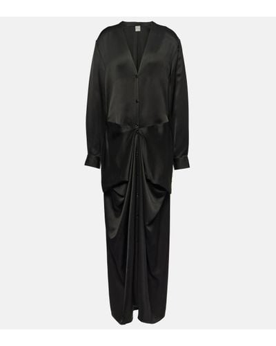 Totême Gathered Satin Maxi Dress - Black